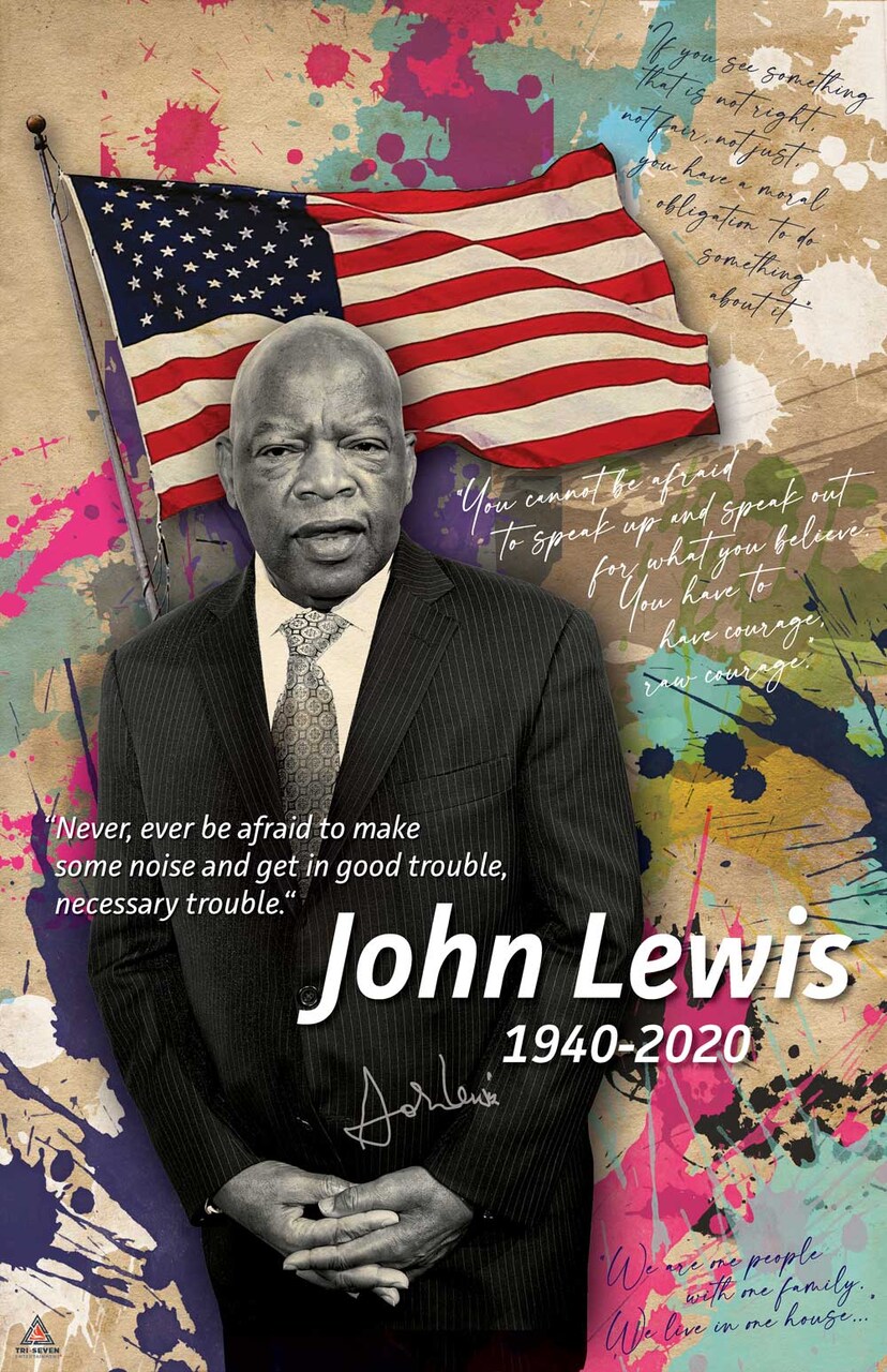 John Lewis Poster Good Trouble Quote Black History Wall Art Print, 11"x17", Unframed